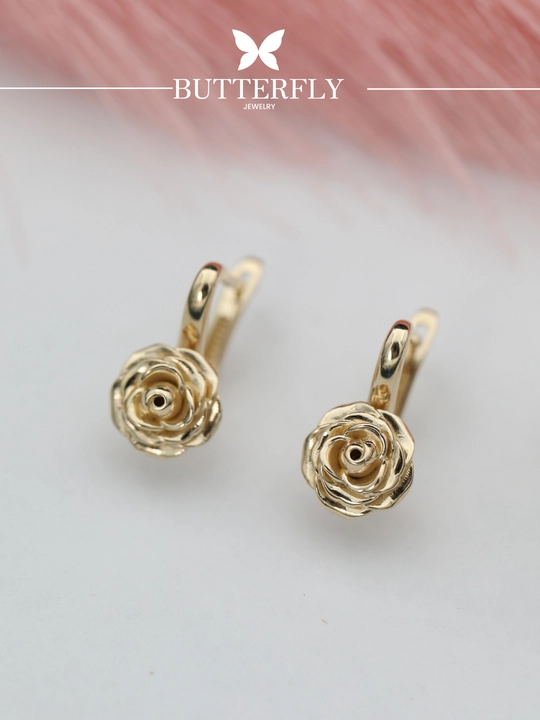 Золотое кольцо и серги комплект, золото 585 пробы, 7.23 г, модель B82K, BUTTERFLY GOLD