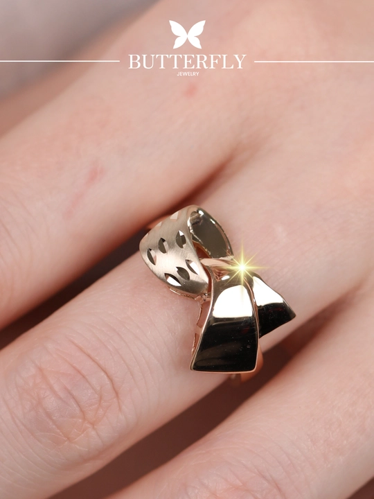 Ayollar uchun oltin uzuk va zirak to'plami, tilla 585 proba, 8.62 gr, B80K model,BUTTERFLY