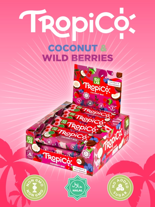 Кокосовый батончик TropiCo в шоколадной глазури, без сахара, 45г
