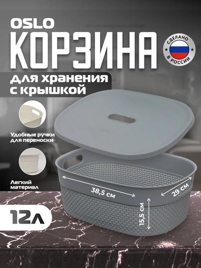 Корзина для хранения вещей с крышкой, разные цвета и объем, Plast Team OSLO - 