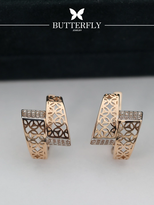 Ayollar uchun oltin uzuk va zirak to'plam, 8.08 gr, B89K model, tilla 585 proba, BUTTERFLY