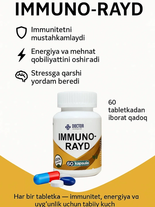 IMMUNORAYD, Vitaminlar boy Immunitetni mustahkamlovchi 60 kapsula