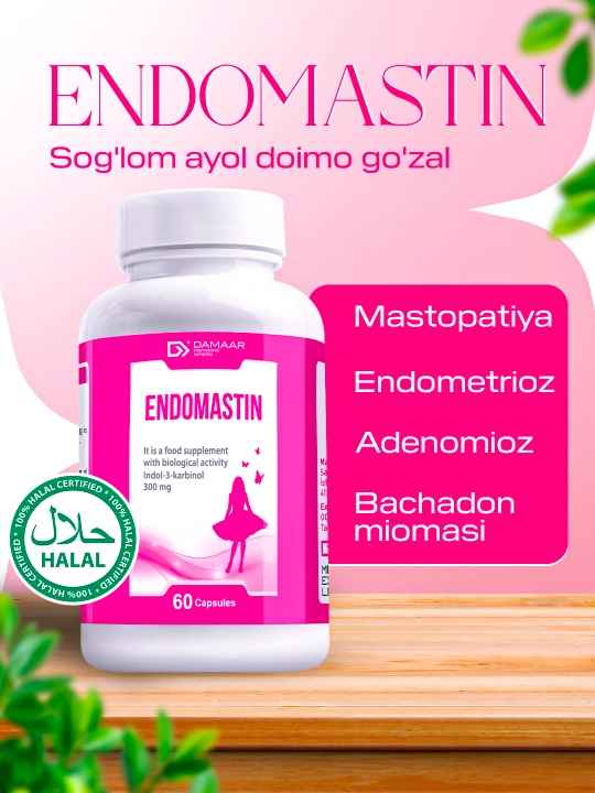 Mastopatiya, endometrioz, Adenomioz va miomaga qarshi Endomastin kapsulasi, Halol, 60 - 