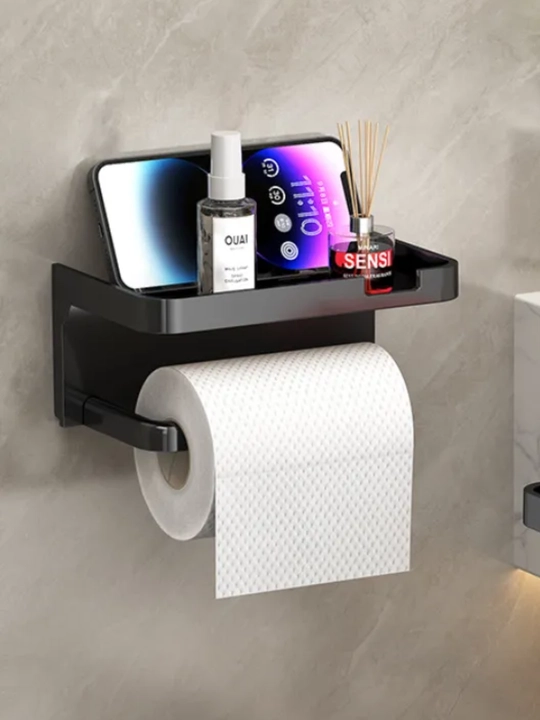 Tualet qog'ozi ushlagichi, plastmassa, o'z-o'zidan yopishtiruvchi, telefon stendli