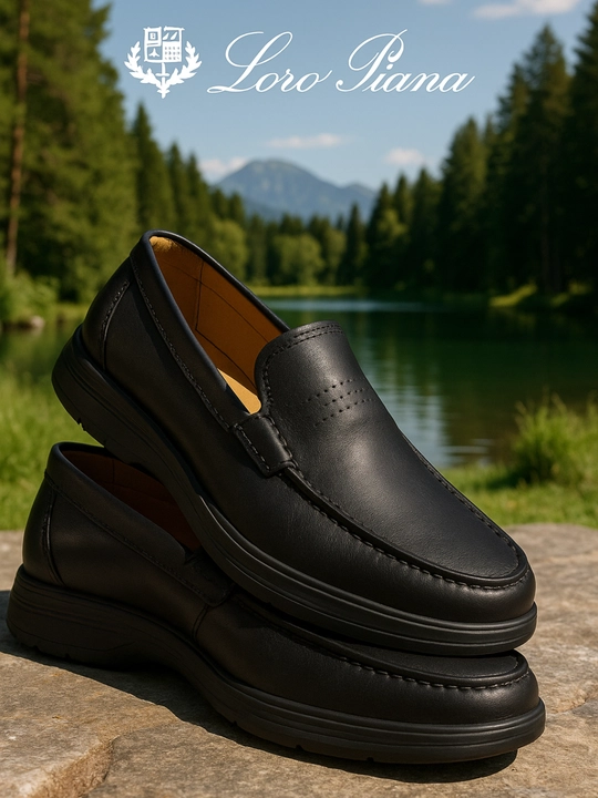 Великан кожаные туфли Loro Piana Summer Walk, чёрные, лёгкие и удобные лоферы - 