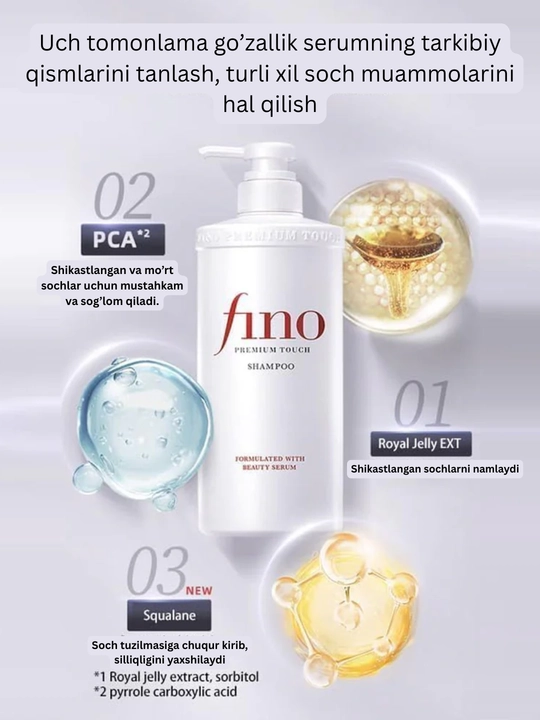 Barcha turdagi sochlar uchun Fino Premium tiklovchi shampuni, 550 ml