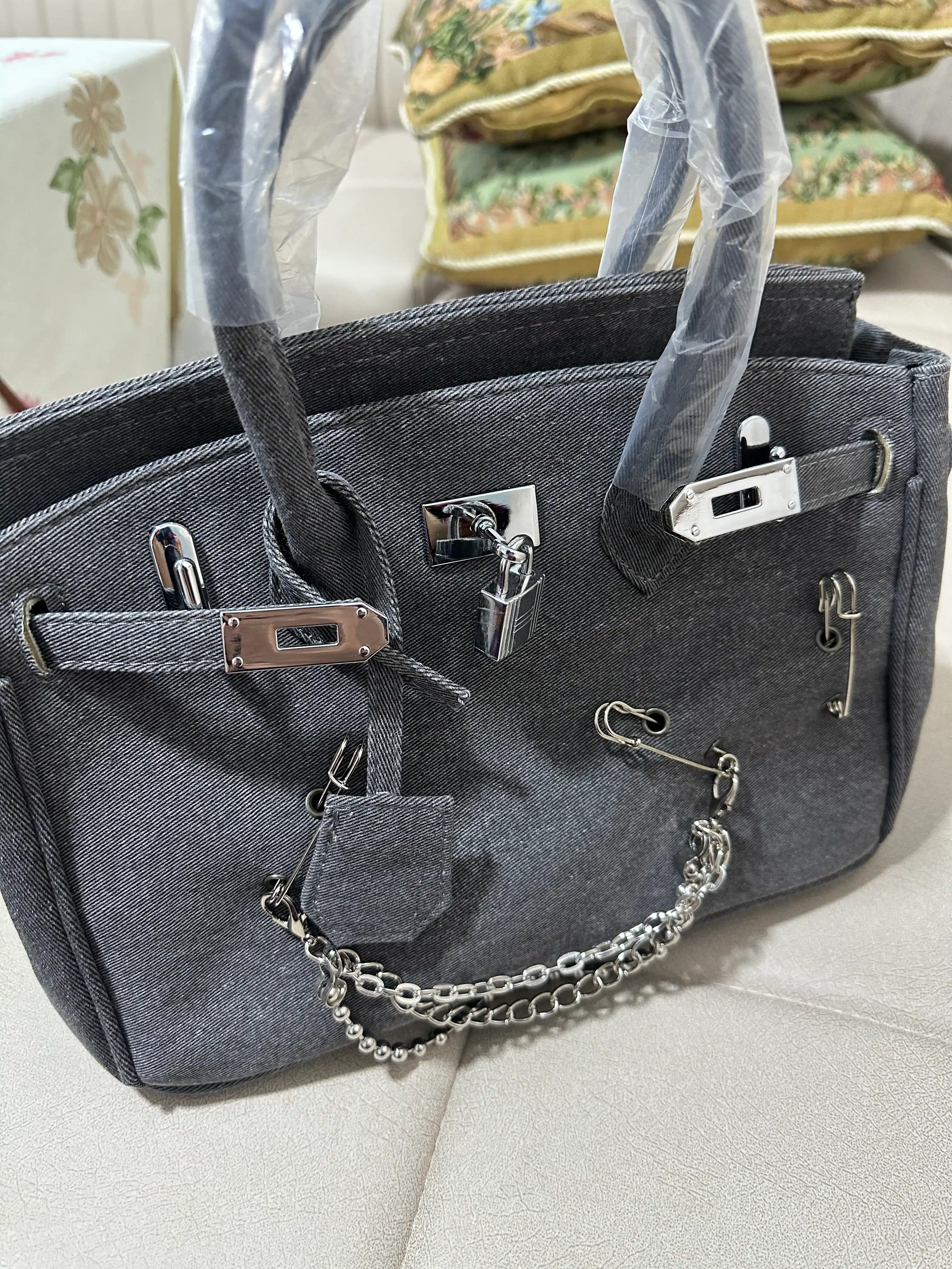 Ayollar uchun Hermes Birkin uslubidagi jinsi sumka, qulfli, yelka orqali, cross-bodi