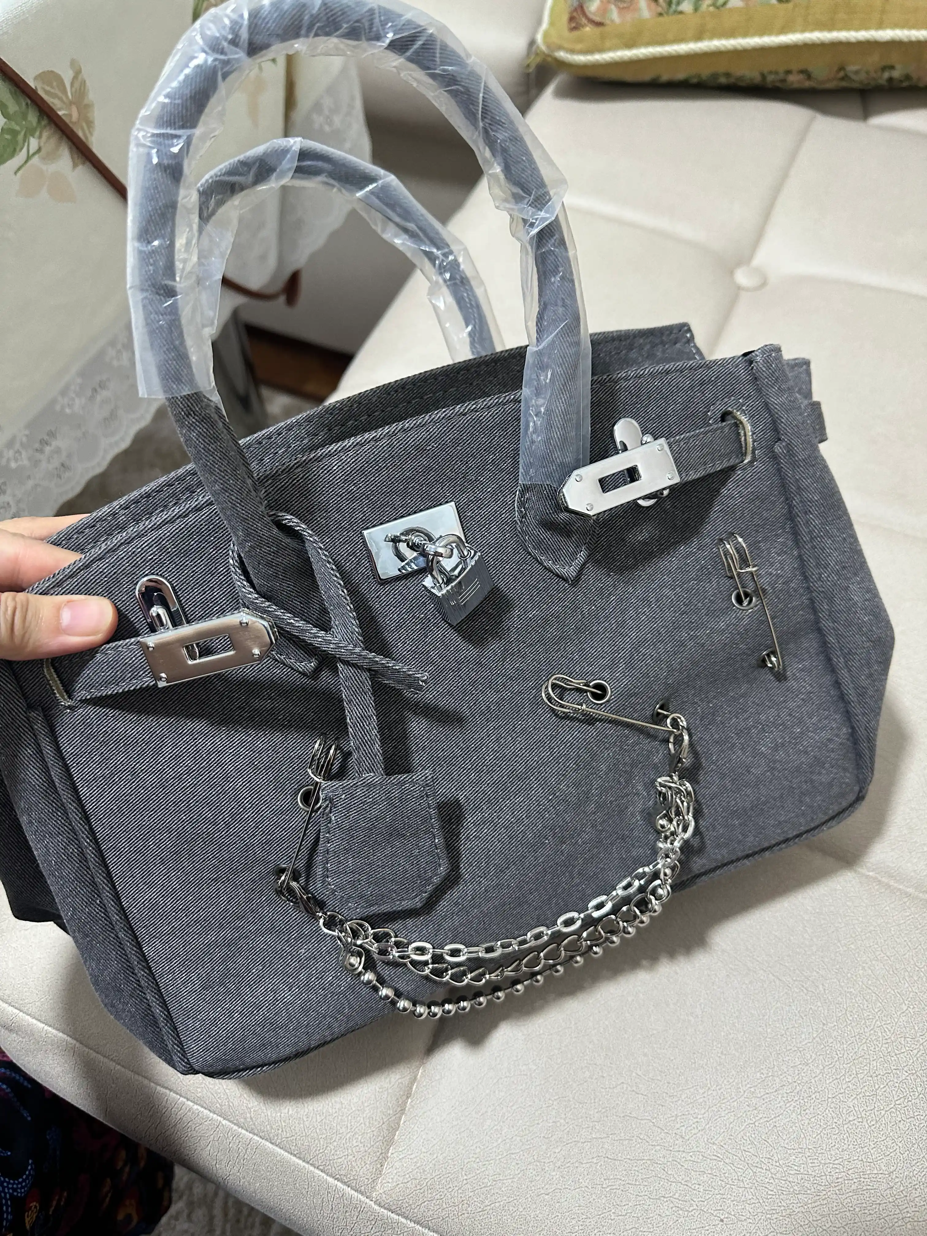 Ayollar uchun Hermes Birkin uslubidagi jinsi sumka, qulfli, yelka orqali, cross-bodi