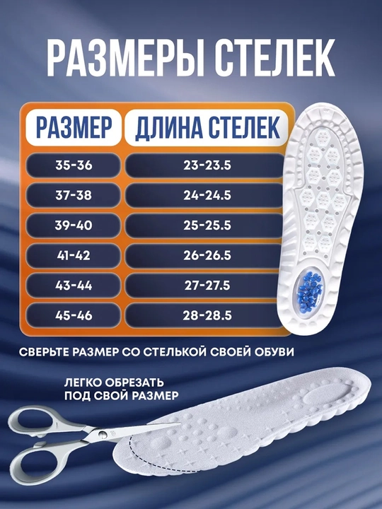 Анатомические стельки для обуви, размеры с 35-46 с ароматизатором, с массажным эффектом