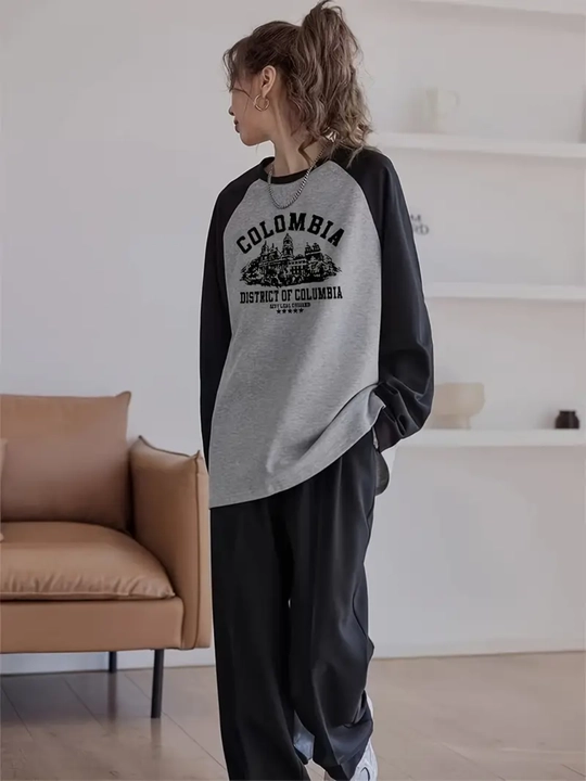 Ayollar uzun yengli longslivi, printli, oversize, bahor, yoz, kuz va qish uchun