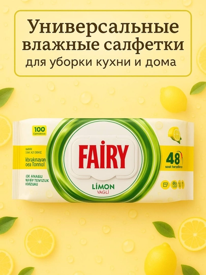 Уксусные влажные салфетки для кухни, антижир, FAIRY POWER WIPES, 1OO шт