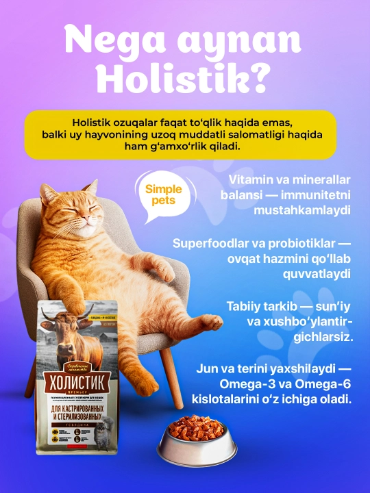 Корм для кошек Холистик Simple Pets, 400 г и 2 кг, лосось, курица