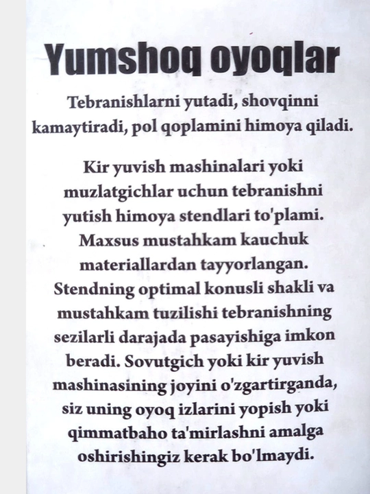 Kir yuvish mashinalari va maishiy texnika uchun, vibratsiyaga qarshi pol tagkursi, 4 dona