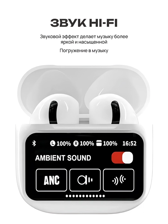 Беспроводные TWS-наушники с сенсорным дисплеем, Bluetooth 5.4, для iPhone и Android - 