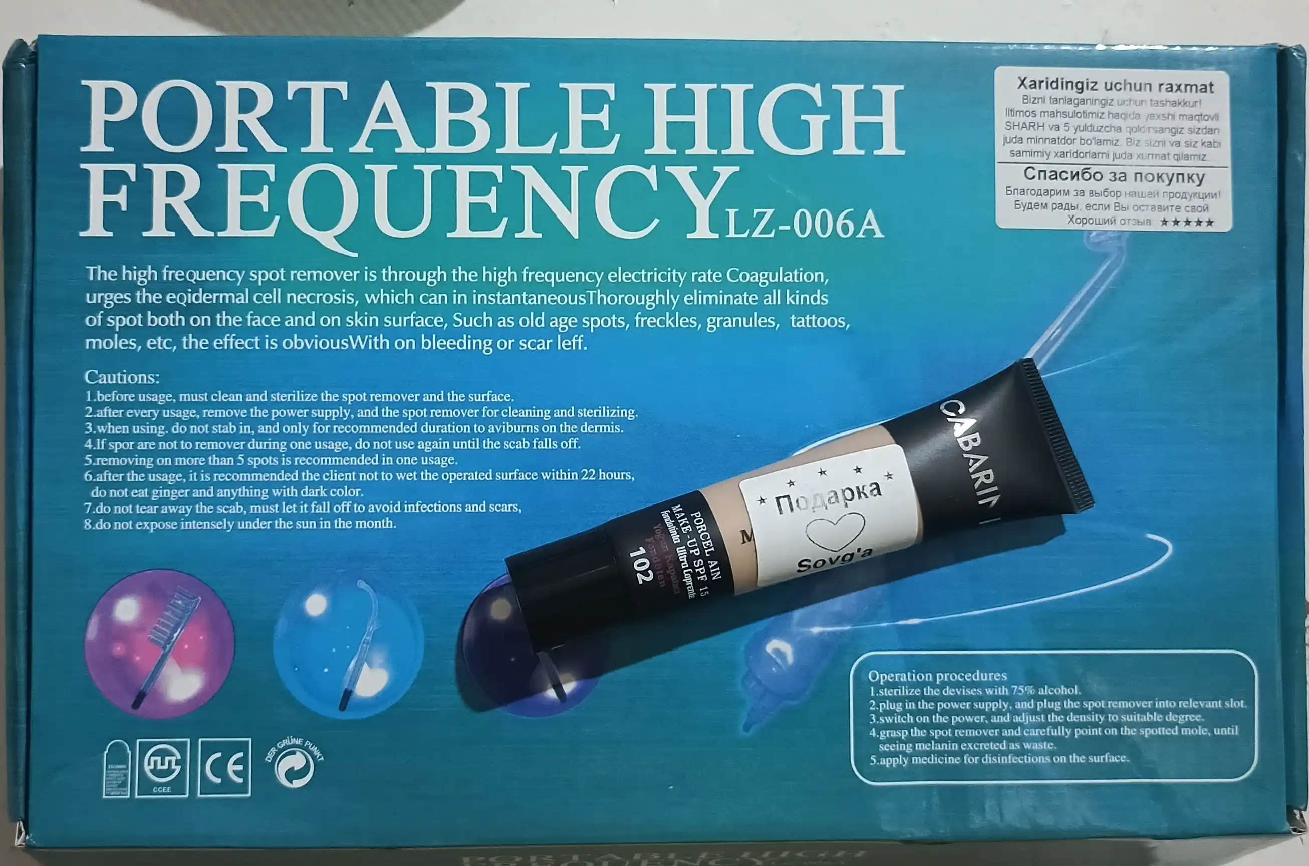Portable high frequency darsonval Lz-006a yuz va tana sochlarini tozalash
