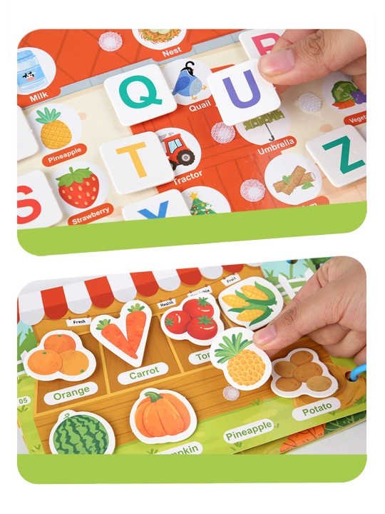 Bolalar uchun o'quv kitobi va alifbosi Busybook, lipuchkali Montessori kitobi