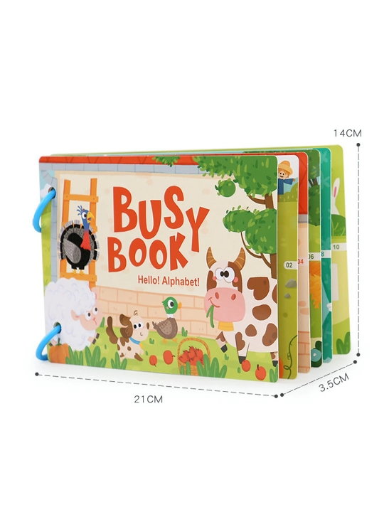 Bolalar uchun o'quv kitobi va alifbosi Busybook, lipuchkali Montessori kitobi