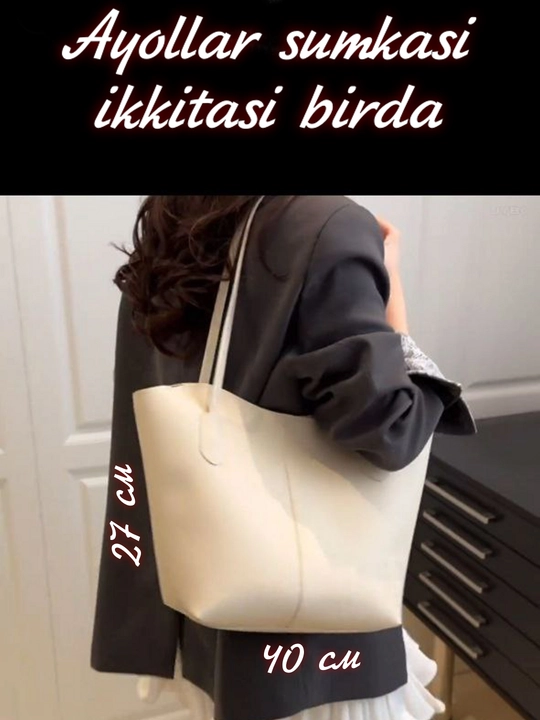 Ayollar sumkasi 2 tasi 1 da, katta o'lchamda, astarsiz, kosmetik sumka bilan