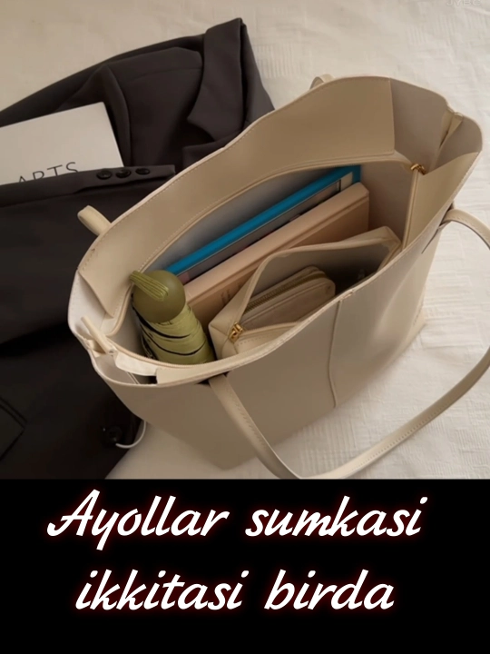 Ayollar sumkasi 2 tasi 1 da, katta o'lchamda, astarsiz, kosmetik sumka bilan