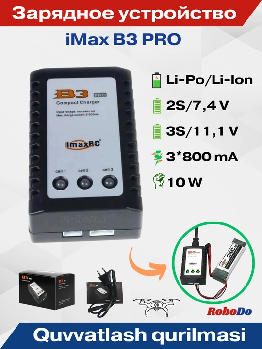 Li-Po, Li-lon (2S-3S)batareyalari uchun IMAX B3 PRO Compact 10W zaryadlovchi - 