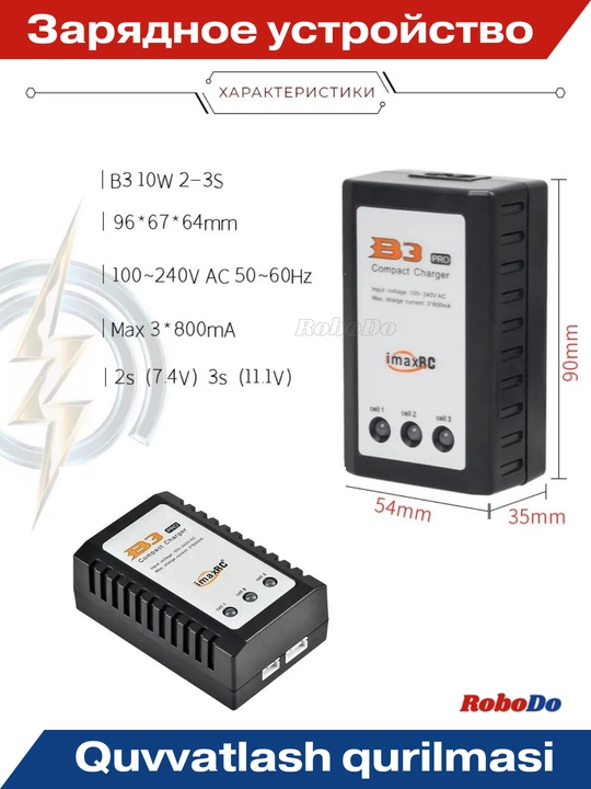 Li-Po, Li-lon (2S-3S)batareyalari uchun IMAX B3 PRO Compact 10W zaryadlovchi