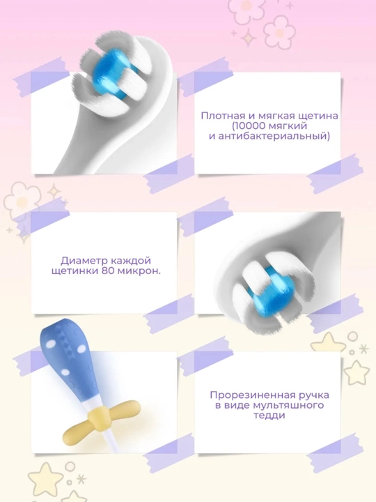 Детская зубная щётка с защитой от застревания 1-6 года