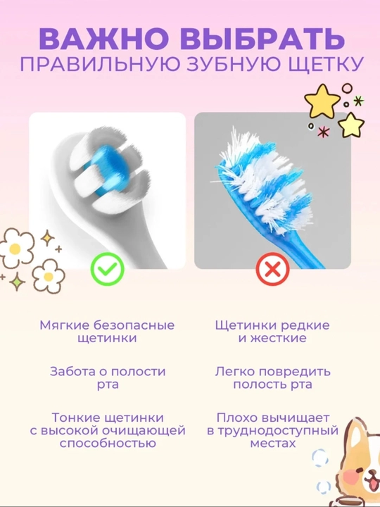 Детская зубная щётка с защитой от застревания 1-6 года