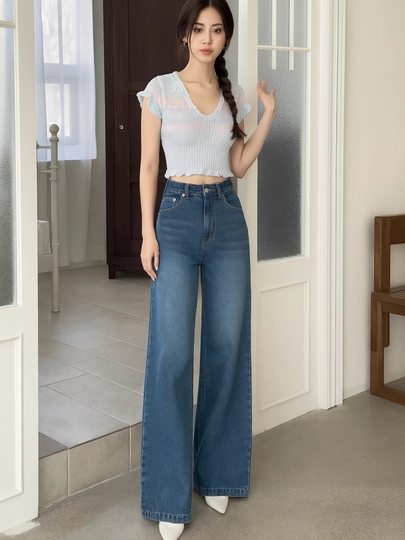 Женские широкие джинсы брюки корейский streetwear casual High Waist, свободный крой, S–2XL