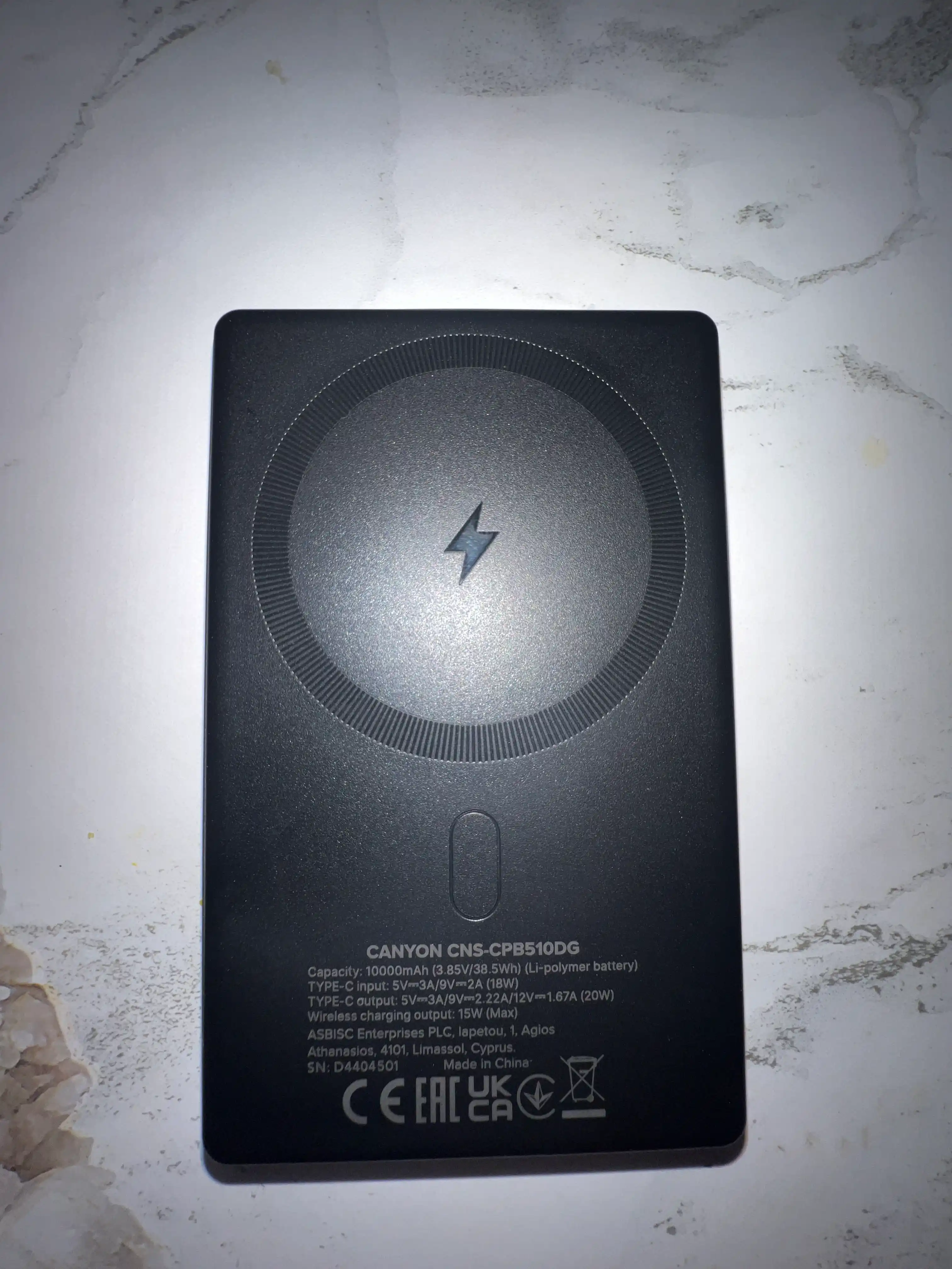 Simsiz magsafe power bank CANYON OnPower Slim, iphone uchun, 5000 mA, 10000 mA