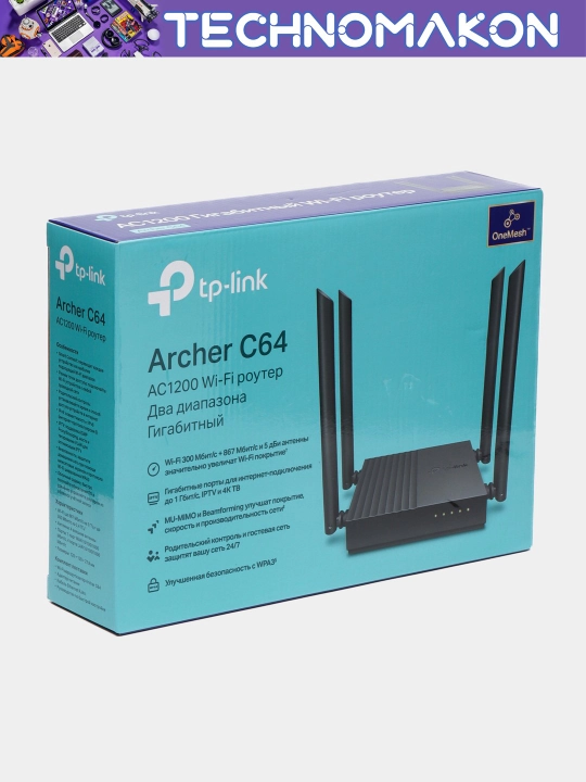 Ikki diapazonli gigabitli WiFi router Tp-Link AC1200 Archer C64
