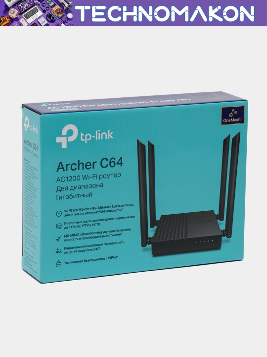 Ikki diapazonli gigabitli WiFi router Tp-Link AC1200 Archer C64