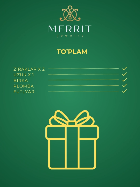Ayollar uchun oltin taqinchoqlar to‘plami, uzuk va ziraklar, 585 probali, M02K, MERRIT