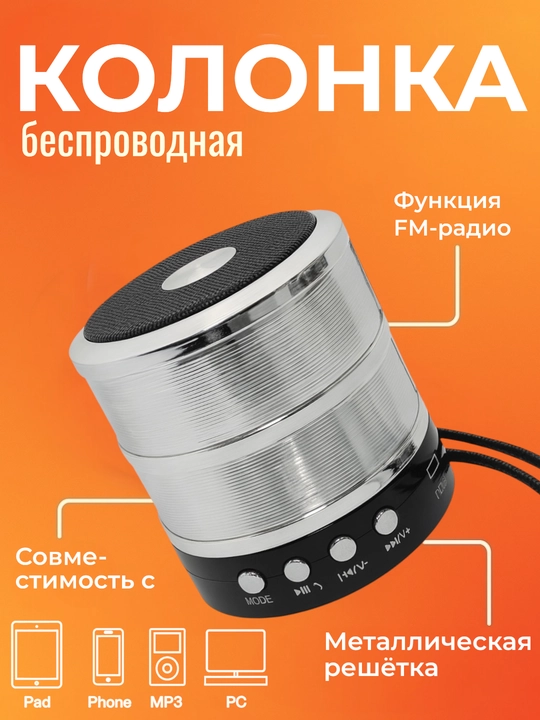 Беспроводная Bluetooth колонка WS-887 – с FM радио, USB, TF картой и AUX - 