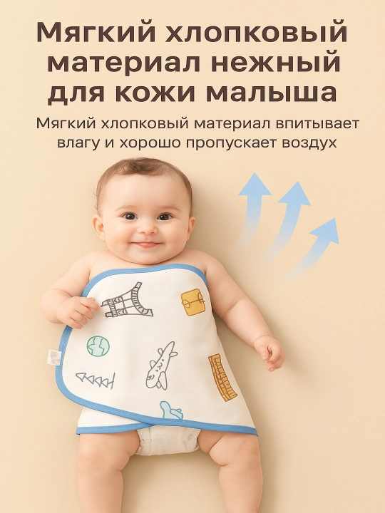 Пеленка-кокон, спальный мешок, 100% хлопок, для новорожденных, с липучками