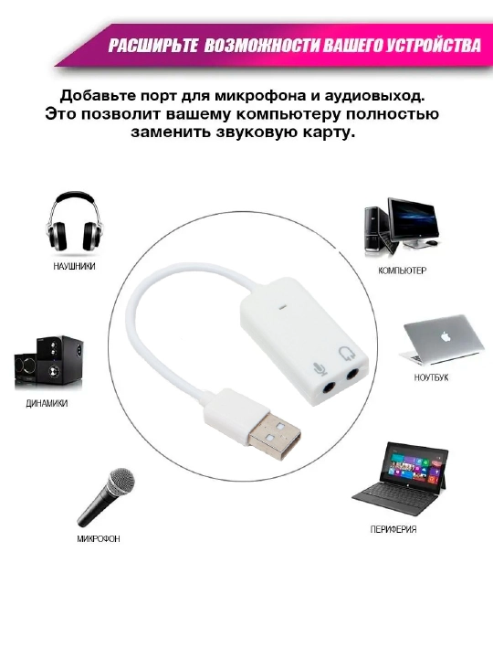 Tovush kartasi, tashqi, 7.1, USB, kompyuter va noutbuk uchun kanal, mikrofon va AUX