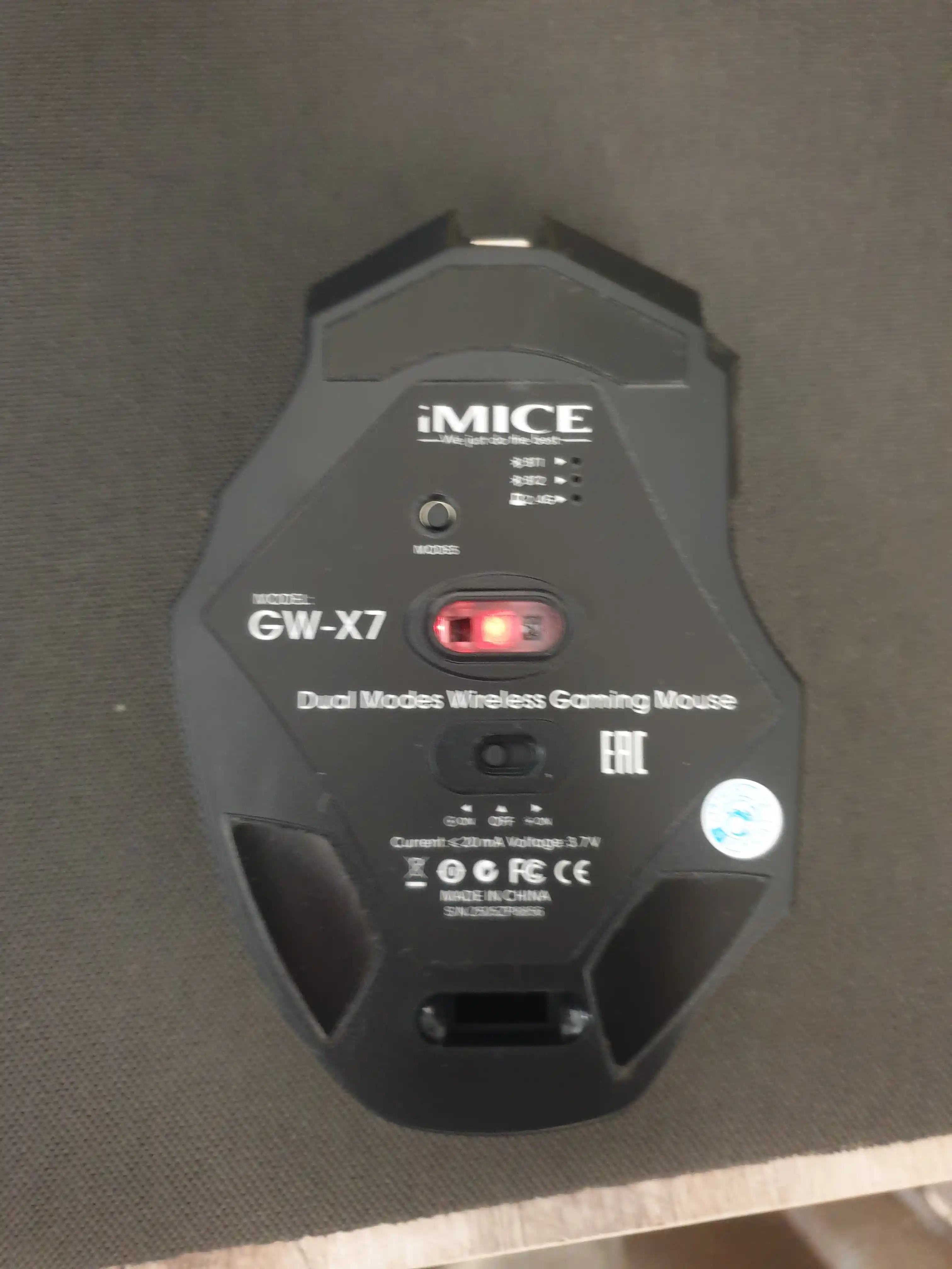 Simsiz, Shovqinsiz o‘yin sichqoncha, iMICE GW-X7, RGB yoritgichli, DPI 3200, 7 ta tugma