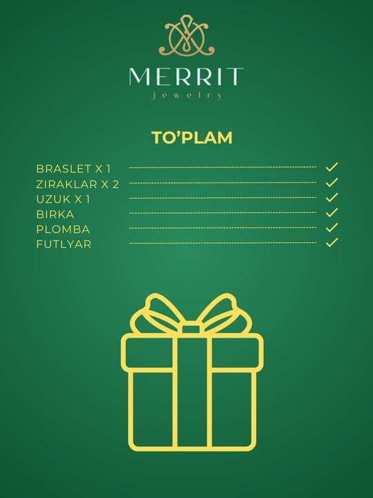 Ayollar uchun tilla taqinchoqlar to'plami, braslet + uzuk + zirak, 585 proba, M09K