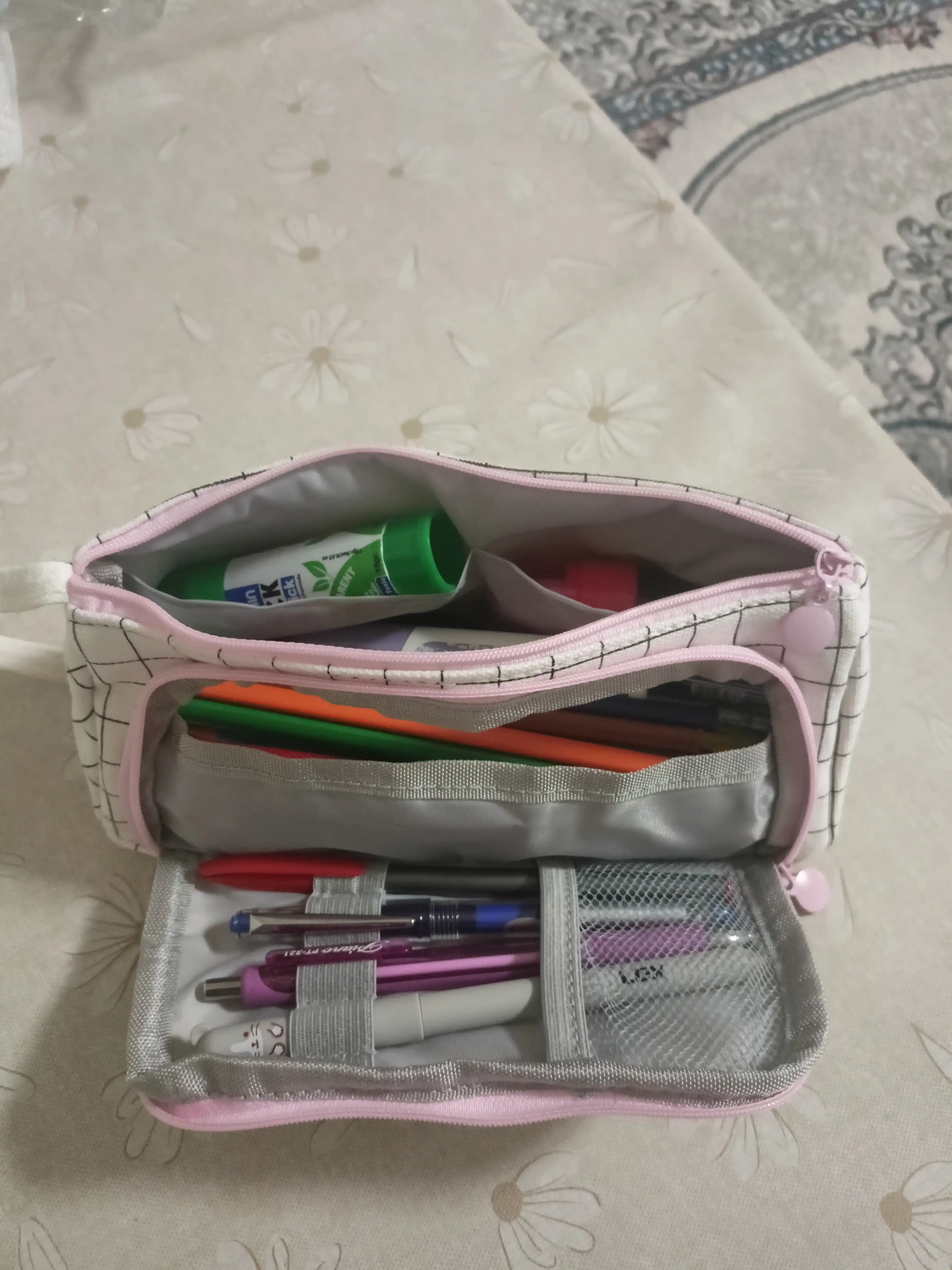 Ikki qavatli qalam qutisi - kosmetik sumka, qizlar uchun penal