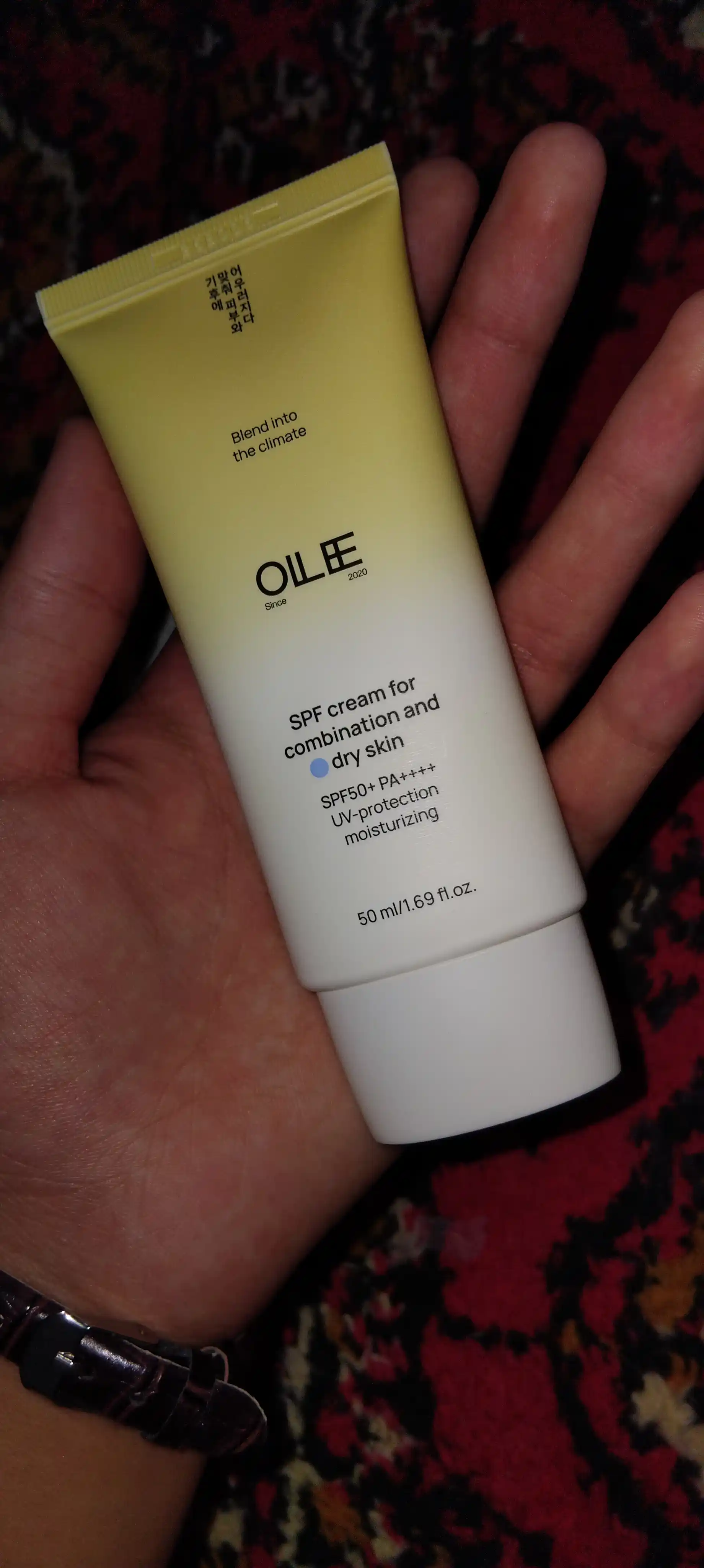 Quyoshdan himoyalovchi krem OLLEE yuz uchun SPF50+, 50 ml, quruq va normal teri uchun