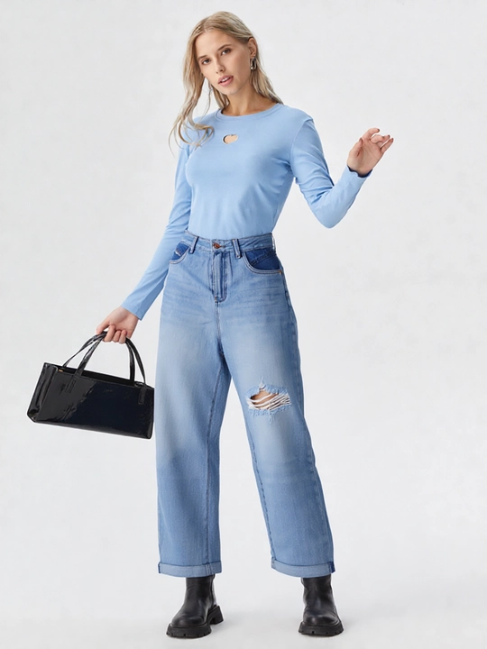 Женские широкие джинсы, брюки, корейский streetwear, casual High Waist, свободный крой, S–2XL - 