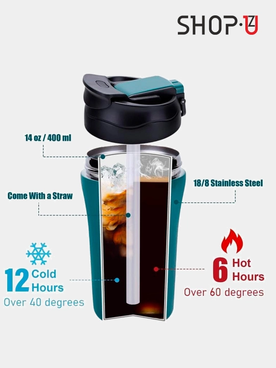 Choy va qahva uchun zanglamaydigan po'latdan tayyorlangan termosli krujka, 520 ml gacha