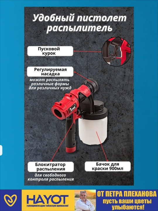Краскораспылитель, краскопульт NUMBER ONE ESG3160-PRO 850 ВТ, 900 мл, от Петра Плеханова