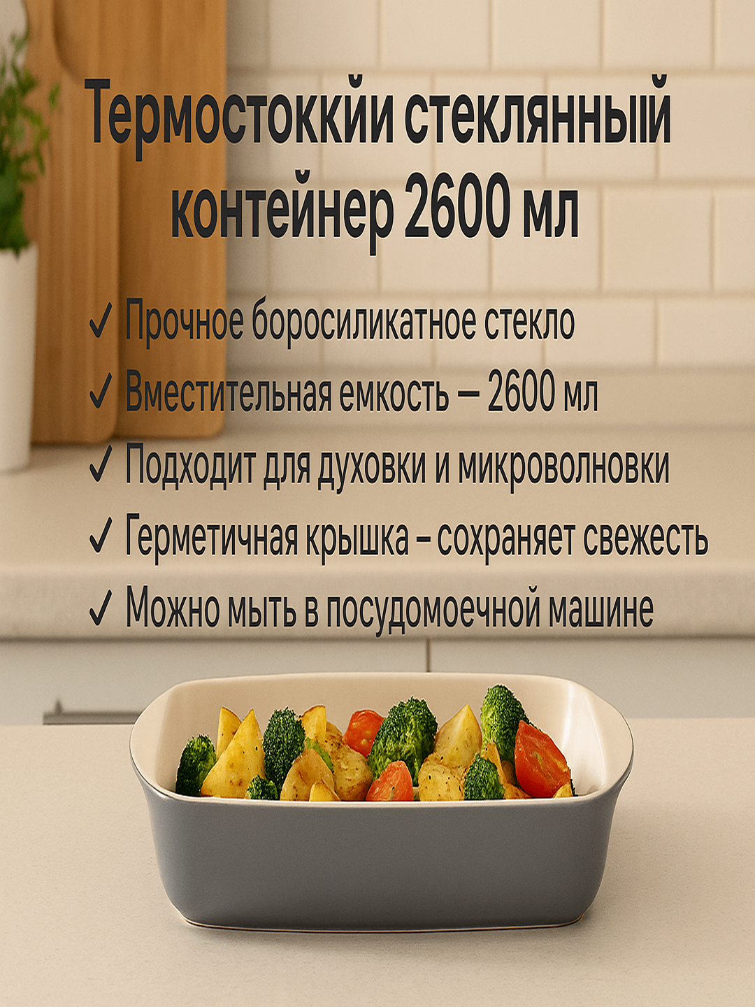 Термастойкая, форма, cтеклянный контейнер, 2600 мл - 