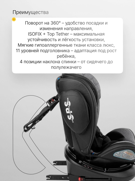 KikkaBoo Stark ISOFIX to'q kulrang avtomobil o'rindig'i