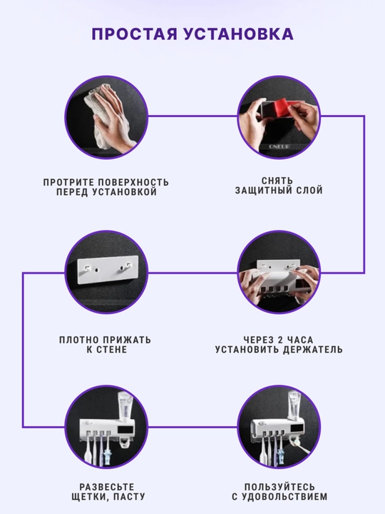 Держатель зубных щеток + дозатор пасты + УФ-стерилизатор (на солнечной батарее)