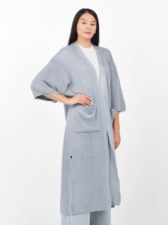 Katta o'lchamdagi kardigan poncho, 56-60 razmerga mos, chuntakli va tugmasiz Didov Triko