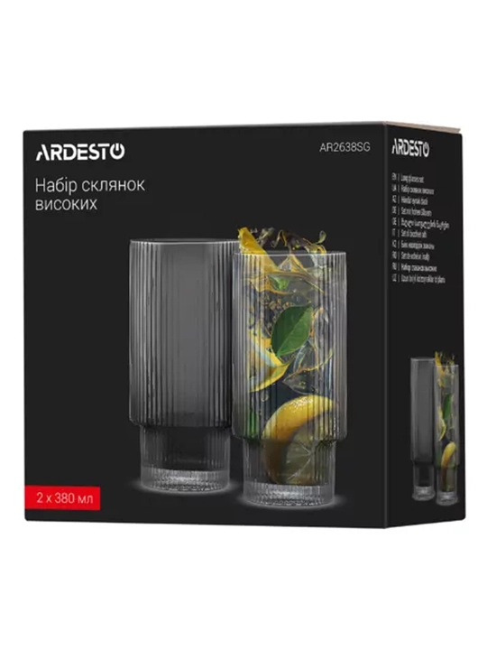 ARDESTO Graphite baland stakanlar to‘plami, shisha, 380 ml, 2 dona, AR2638SG