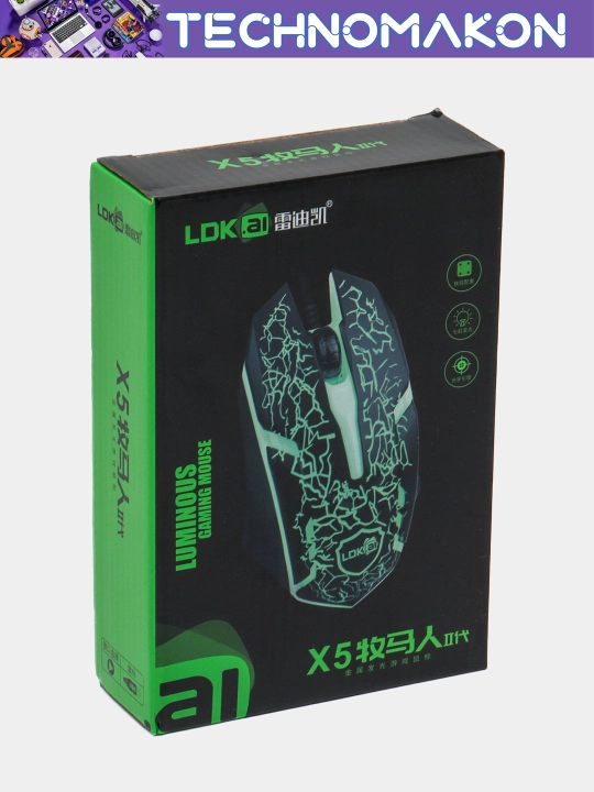 O'yin simli sichqonchasi LDKAI X5 yorug'lik bilan, usb sichqoncha - 