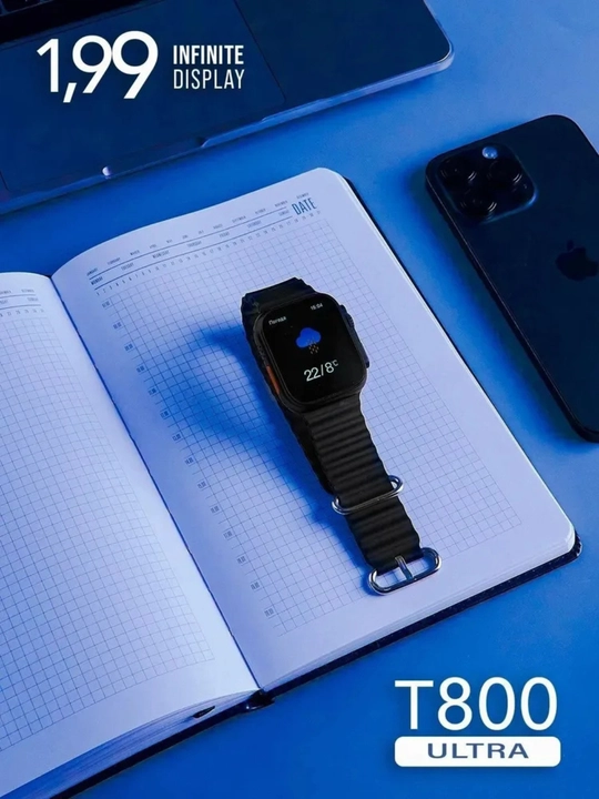 T800 Ultra aqlli soat – puls o‘lchagichli, 5 kungacha ishlash, qora va sariq