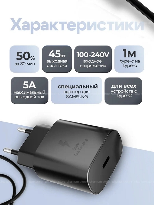 Зарядное устройство Samsung 45 Вт, 25 Вт, кабель Type-C, быстрое зарядное устройство